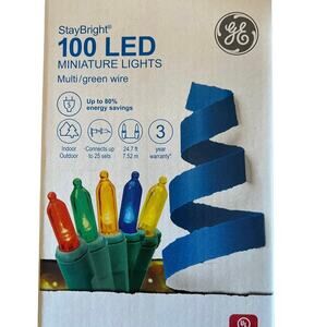 GE StayBright 100 Miniature LED Energy Saver Multi Color Christmas Lights 24.7'